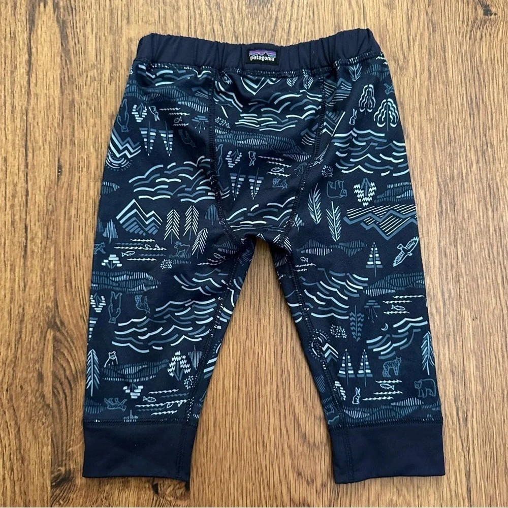 Patagonia Blue Forest Print Capile Baselayer Pants Size 3-6 Months